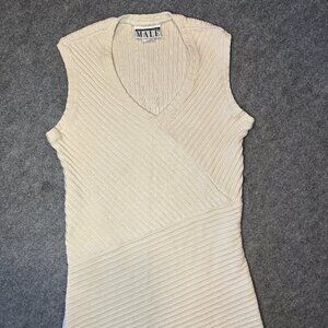 Vintage International Male Ribbed Knit Top – Beige Sleeveless Stretch Shirt (8/1